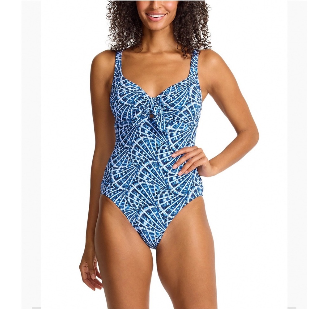 Tommy Bahama Island Cays Shell Cove Tie One Piece Swimsuit Indigo Tide 14 NEW